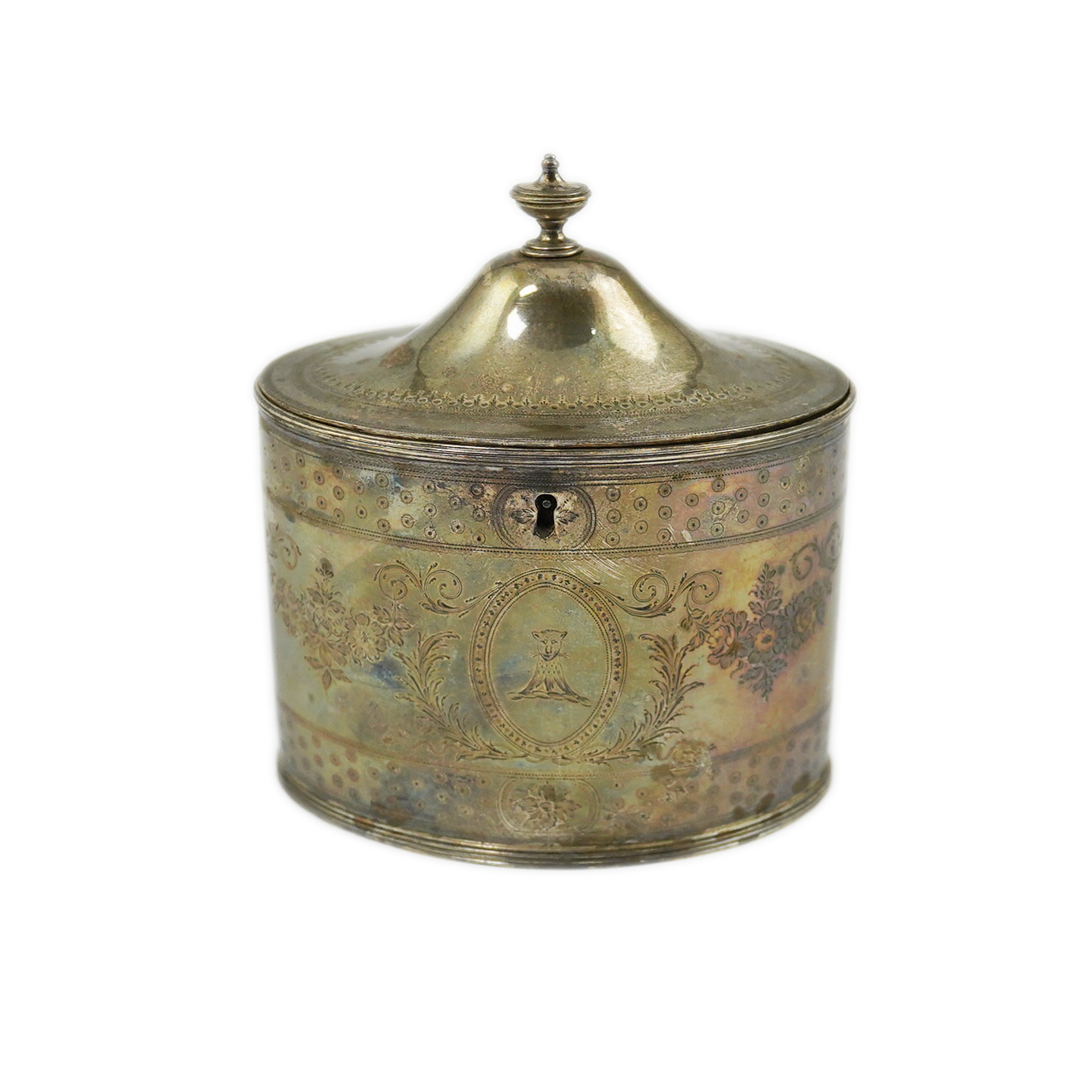 A George III silver oval tea caddy by Hester Bateman